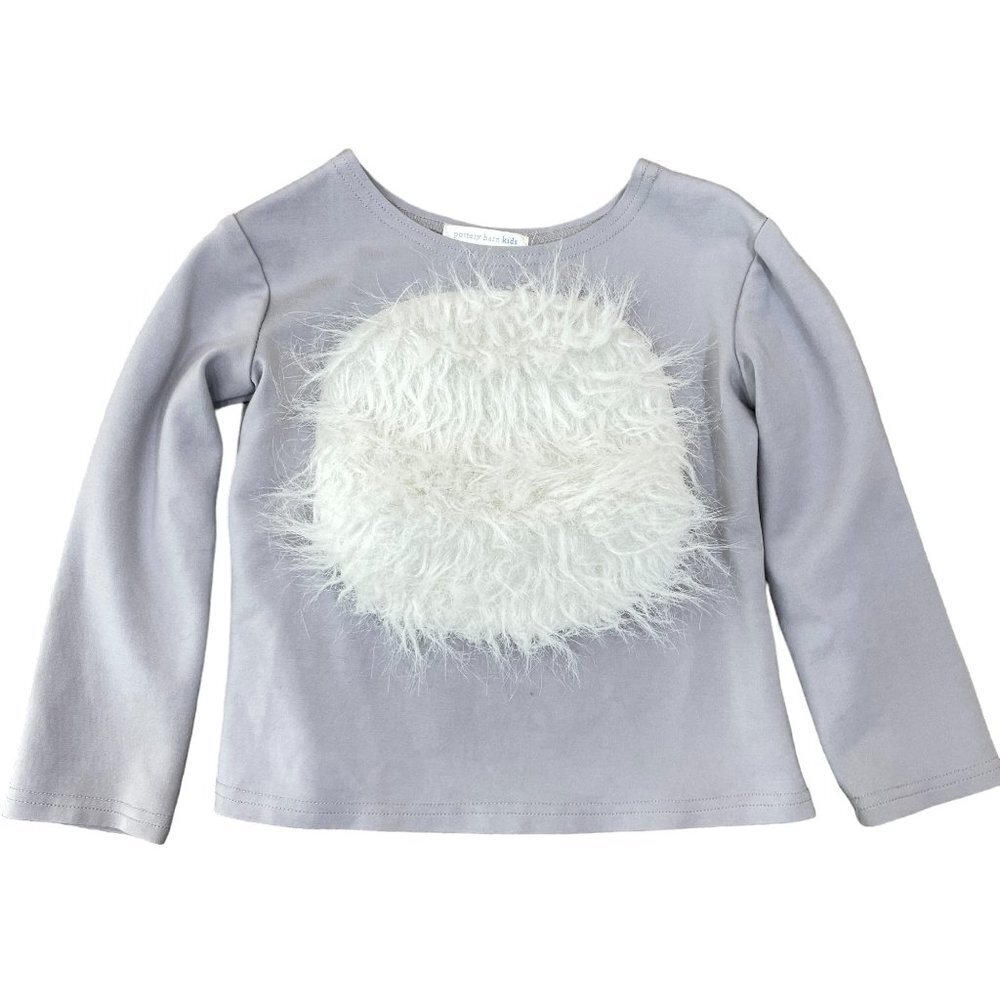 POTTERY BARN KIDS GIRLS SIZE 4-6 FURRY CIRCLE GRAY LONG SLEEVE TOP SHIRT